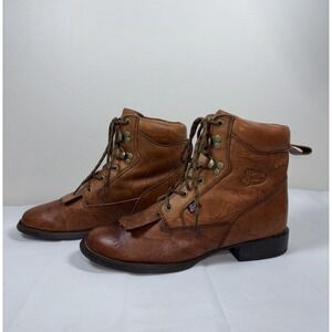 VTG‎ Justin George Womens 8.5B Strait Brown Leather Kiltie Roper Lace Up Boots